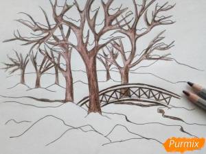 Рисуем зимний парк карандашами