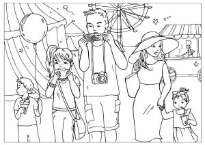 Раскраски парк, Раскраска Семья в парке семья