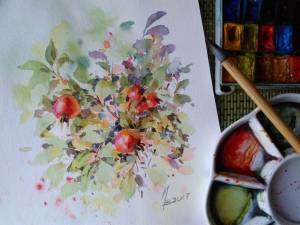 Сентябрьский шиповник Акварель, 25х30см