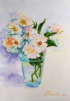 Акварельная картина с цветами, у, белый шиповник в интернет-магазине Ярмарка Мастеров по цене 800 ₽