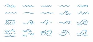 Волна морской линии каракули набор иконок ручной рисунок контур волны воды простая кривая каракули аквапоток изолированный