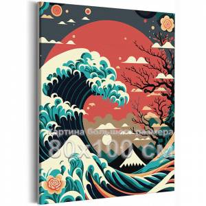 AAAA-C3887-80x100 Волна в Японии Море Океан Горы Страны Природа Пейзаж 80х100 Раскраска картина по номерам на холсте недорого