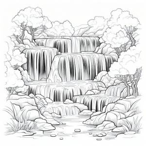 Раскраска водопад, впадающий в пруд