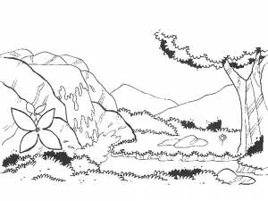 Раскраски Раскраска Водопад в горах