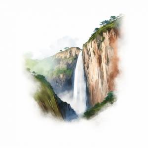 Акварельный рисунок водопада со словом водопад на нем