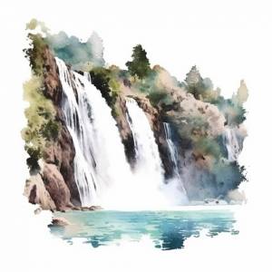 Акварельный рисунок водопада