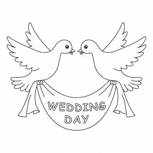 День свадьбы голубь изолированная страница раскраски для детей