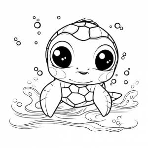 Симпатичная мультяшная черепаха, плавающая в море