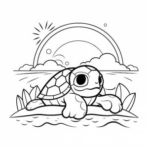 Милая мультяшная черепаха на пляже