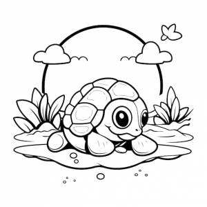 Раскраска для детей мультяшная черепаха на скале