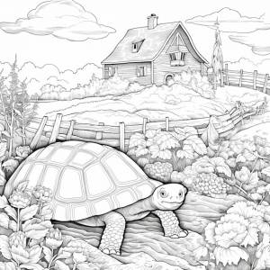 Раскраски для взрослых черепаха на ферме мультфильм стиль толстые линии