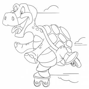 Счастливая черепаха катается на роликах