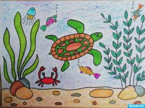 Мастер-класс по рисованию восковыми мелками с детьми 6 лет «Морская черепаха»