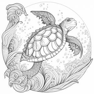 Раскраски для взрослых мистическая морская черепаха в стиле мультфильма толстые линии