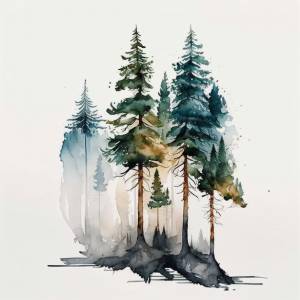 Акварель инжир сосны зимней деревья иллюстрация