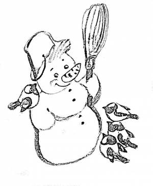 Раскраски снег, Раскраска Снеговик и снегири снег