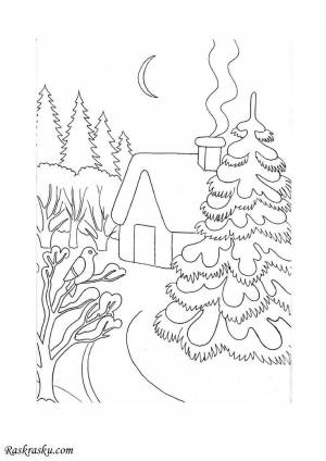 Раскраска Зима в деревне