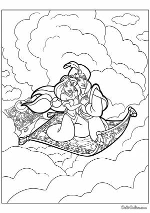 Раскраска Жасмин и Аладдин в облаках