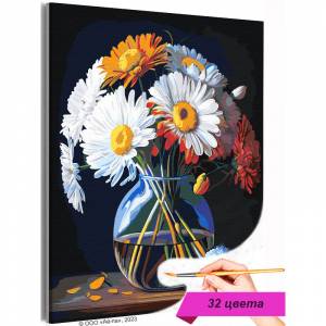 AAAA-NK253 Букет маргариток Натюрморт Цветы в вазе Ромашки Герберы Маме Интерьерная Раскраска картина по номерам на холсте недорого