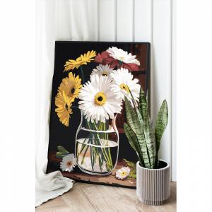 AAAA-NK249 Садовые ромашки в вазе Натюрморт Цветы Герберы Пионы Лето Букет Маме Интерьерная Раскраска картина по номерам на холсте недорого