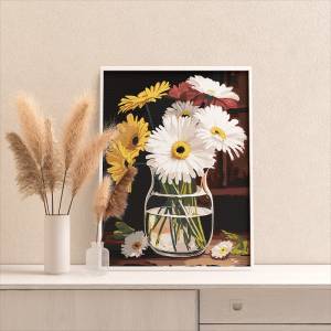 AAAA-NK249 Садовые ромашки в вазе Натюрморт Цветы Герберы Пионы Лето Букет Маме Интерьерная Раскраска картина по номерам на холсте недорого