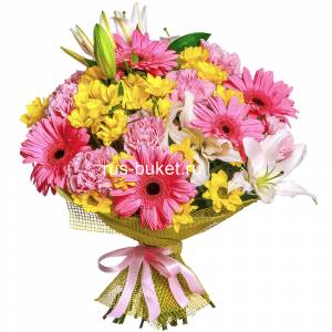 Креативный букет» с герберами, гвоздиками и лями