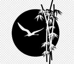 Стенная Наклейка Тропический древесный бамбук Japan Art Sticker, Япония, лист, ветка, монохромный png