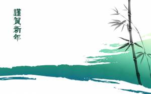 Японский рисунок с изображением бамбука на зеленом фоне