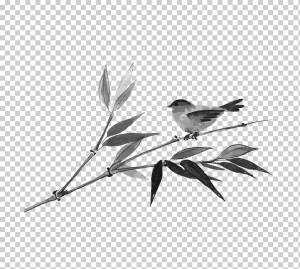 Тушь для росписи Бамбук Японское искусство Японская живопись, Бамбук на птичке, Акварельная живопись, тушь, роспись png