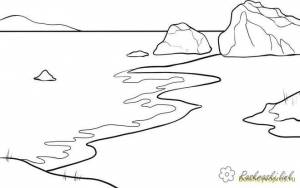 раскраска пейзаж море,скалы,берег,камни