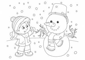 Раскраска Зимняя встреча со снеговиком