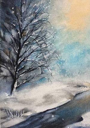 Акварельный рисунок «Зимний пейзаж» в интернет-магазине Ярмарка Мастеров по цене 850 ₽