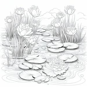 Раскраска пруд с плавающими кувшинками