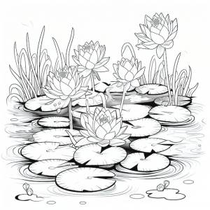Раскраска пруд с плавающими кувшинками