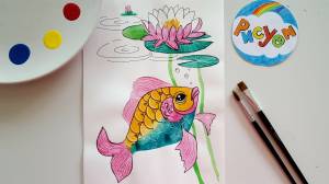 Рисуем Рыбку и Кувшинку! Как просто нарисовать рыбу в пруду!