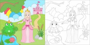 Раскраска принцесса и лягушка принц
