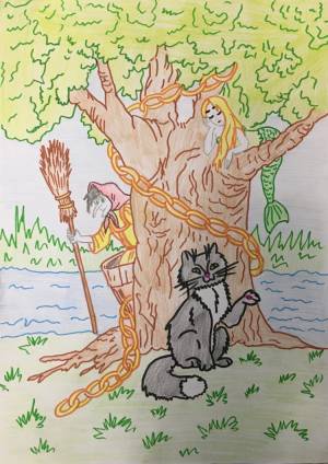 Раскраска у лукоморья дуб зеленый