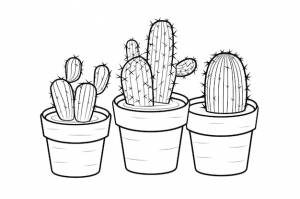 Раскраска кактус в горшках