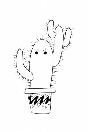 Кактус с иголками с глазами в горшке с экзотическим растением для декора дома дудл линейная мультяшная раскраска