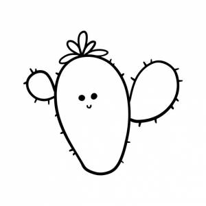 Кактус с цветком с глазами тропическое растение каракули линейная мультяшная раскраска