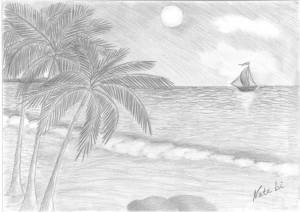 Пейзаж моря карандашом для срисовки