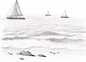 Рисунки пляжа и моря карандашом