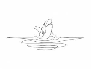 Непрерывный рисунок одной линии акулы в океане