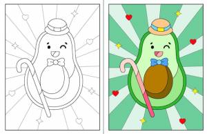 Раскраски кавай авокадо фрукты