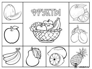 Картинки овощи и фрукты раскраски