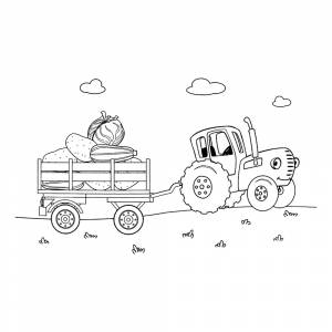 Раскраска Синий Трактор везёт овощи